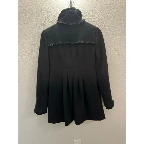 Steve Madden M Black Ruffle Mockneck Collar Wool Blend Coat Whimsigoth Romantic - Picture 3 of 8